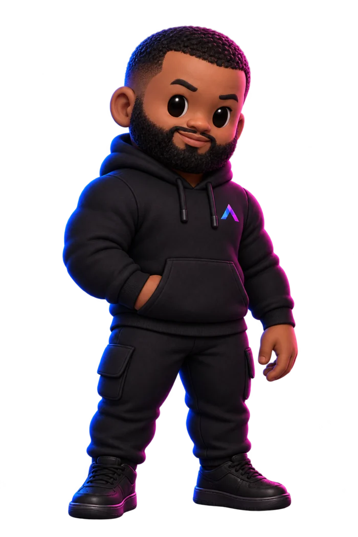 A chibi-style avatar of founder JP Neveu in a black hoodie